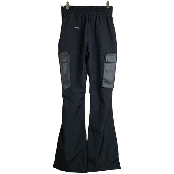 Maniere De Voir Cargo Pants Womens US 4 Black Faux Leather Flare V Waist 33" - Picture 2 of 11